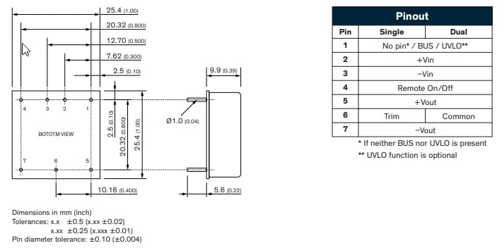 Mechanical Drawing - TRACO Power THN 15UIR 15W DC/DC Railway Converters
